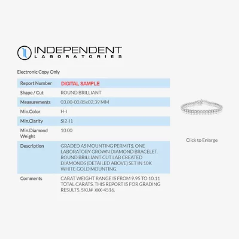 10 CT.T.W. (H-I / SI2-I1) Lab Grown Diamond 10K White or Yellow Gold Tennis Bracelet