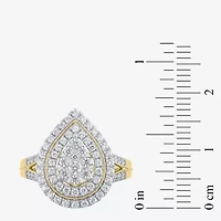 (H-I / I1) Womens 1 CT. T.W. Lab Grown White Diamond 10K Gold Pear Halo Cocktail Ring