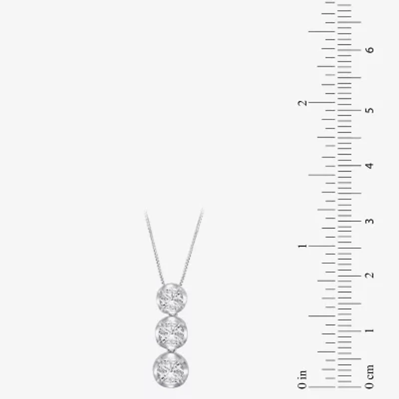 Linear 3-Stone (H-I / I1) Womens 1 CT. T.W. Lab Grown White Diamond 10K White Gold Round 18 Inch Pendant Necklace