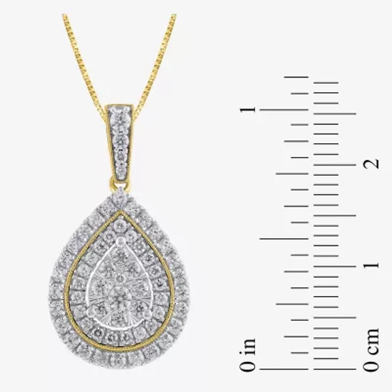 (H-I / I1) Womens 1 CT. T.W. Lab Grown White Diamond 10K Gold Pear 18 Inch Pendant Necklace