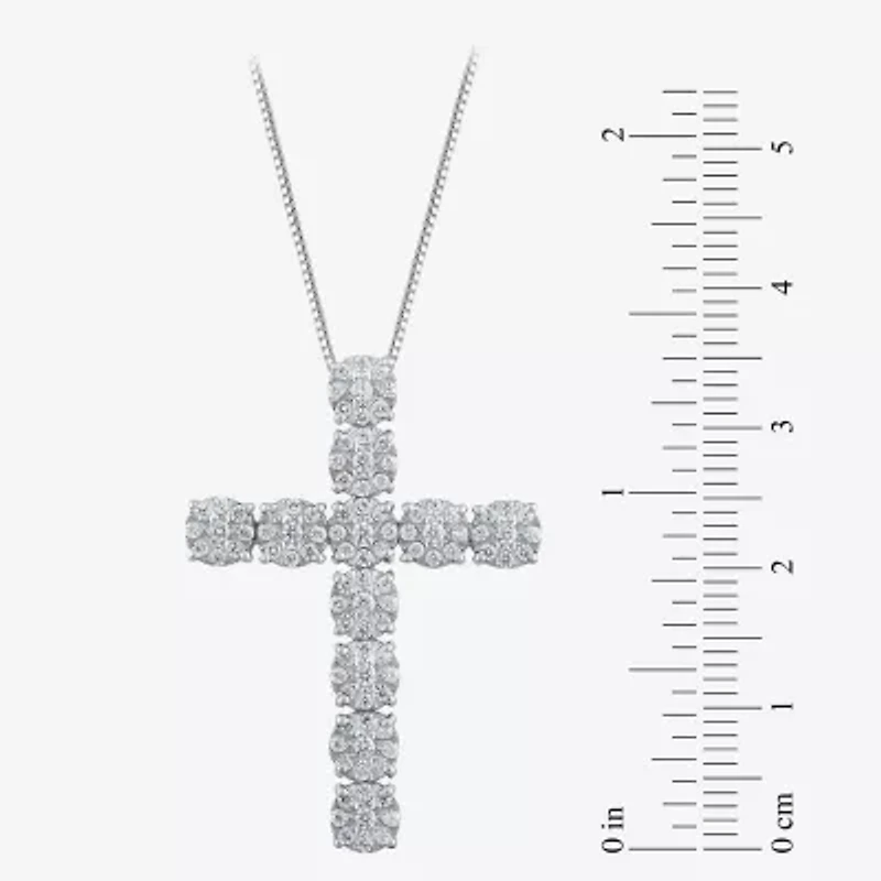 Diamond Blossom (H-I / I1) Womens 1 CT. T.W. Lab Grown White 10K Gold Cross 18 Inch Pendant Necklace