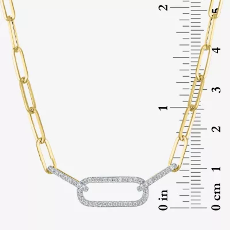 (G-H/ I1-I2) Womens 1/4 CT. T.W. Lab Grown White Diamond 10K Gold Paperclip 18 Inch Pendant Necklace