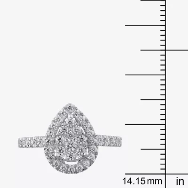 Signature By Modern Bride Womens 1 CT. T.W. Natural White Diamond 10K White Gold Pear Side Stone Halo Bridal Set