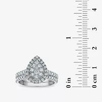 Signature By Modern Bride Womens 1 CT. T.W. Natural White Diamond 10K White Gold Pear Side Stone Halo Bridal Set