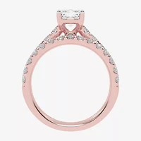 (G-H / Vs2-Si1) Womens 2 CT. T.W. Lab Grown White Diamond 14K Gold Cushion Side Stone Bridal Set
