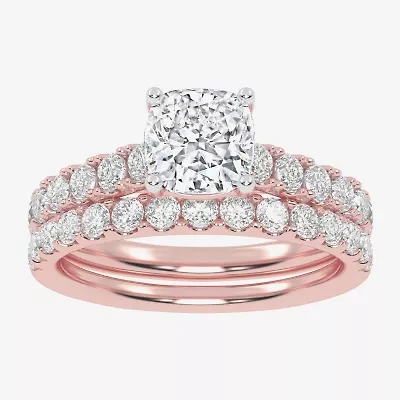 Signature By Modern Bride (G-H / Vs2-Si1) Womens 2 CT. T.W. Lab Grown White Diamond 14K Gold Cushion Side Stone Bridal Set