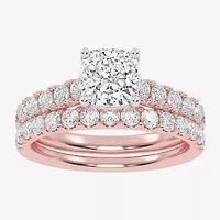 Signature By Modern Bride (G-H / Vs2-Si1) Womens 2 CT. T.W. Lab Grown White Diamond 14K Gold Cushion Side Stone Bridal Set