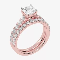 Signature By Modern Bride (G-H / Vs2-Si1) Womens 2 CT. T.W. Lab Grown White Diamond 14K Gold Cushion Side Stone Bridal Set