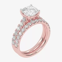 Signature By Modern Bride (G-H / Vs2-Si1) Womens 2 1/2 CT. T.W. Lab Grown White Diamond 14K Gold Cushion Side Stone Bridal Set