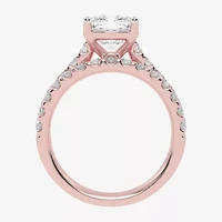 (G-H / Vs2-Si1) Womens 3 CT. T.W. Lab Grown White Diamond 14K Gold Cushion Side Stone Bridal Set