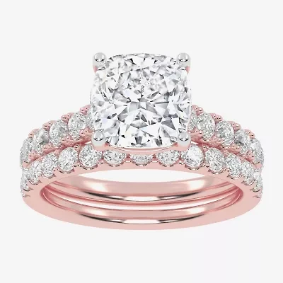 Signature By Modern Bride (G-H / Vs2-Si1) Womens 3 CT. T.W. Lab Grown White Diamond 14K Gold Cushion Side Stone Bridal Set