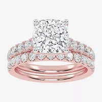 Signature By Modern Bride (G-H / Vs2-Si1) Womens 3 CT. T.W. Lab Grown White Diamond 14K Gold Cushion Side Stone Bridal Set