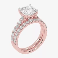 Signature By Modern Bride (G-H / Vs2-Si1) Womens 3 CT. T.W. Lab Grown White Diamond 14K Gold Cushion Side Stone Bridal Set