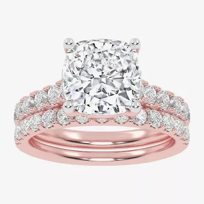 Signature By Modern Bride (G-H / Vs2-Si1) Womens 4 CT. T.W. Lab Grown White Diamond 14K Gold Cushion Side Stone Bridal Set