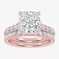 Signature By Modern Bride (G-H / Vs2-Si1) Womens 4 CT. T.W. Lab Grown White Diamond 14K Gold Cushion Side Stone Bridal Set