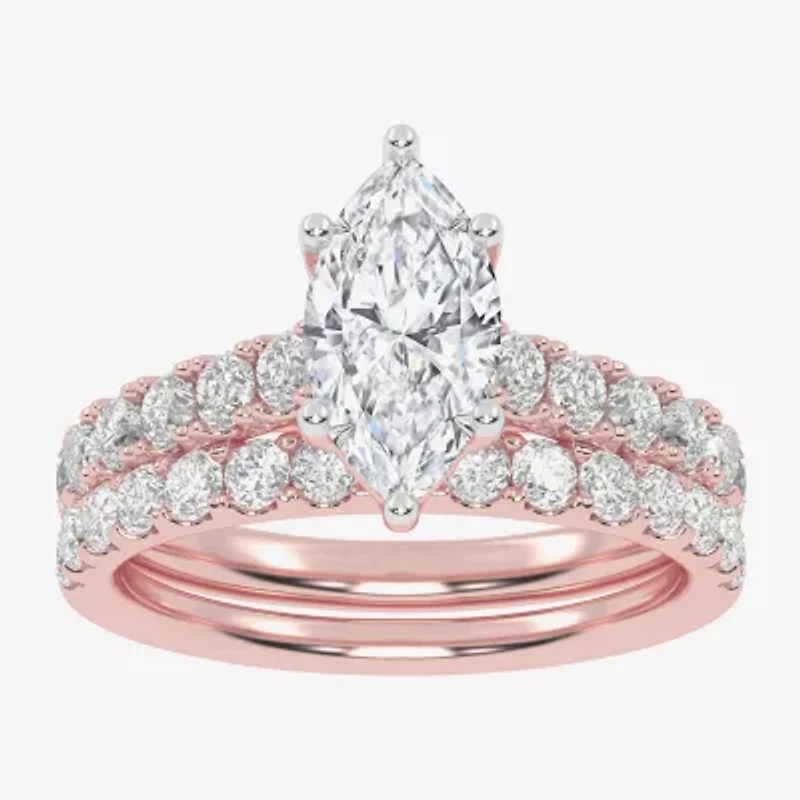 Signature By Modern Bride (G-H / Vs2-Si1) Womens 2 CT. T.W. Lab Grown White Diamond 14K Gold Marquise Side Stone Bridal Set