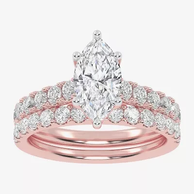 Signature By Modern Bride (G-H / Vs2-Si1) Womens 2 CT. T.W. Lab Grown White Diamond 14K Gold Marquise Side Stone Bridal Set