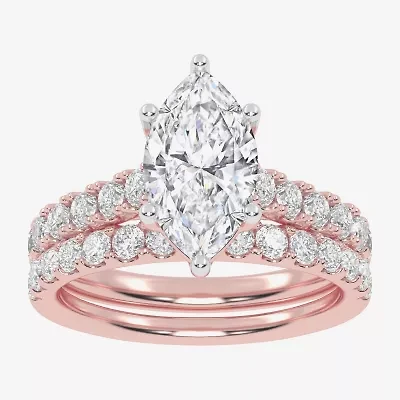 (G-H / Vs2-Si1) Womens 2 1/2 CT. T.W. Lab Grown White Diamond 14K Gold Marquise Side Stone Bridal Set