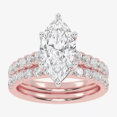 (G-H / Vs2-Si1) Womens 3 CT. T.W. Lab Grown White Diamond 14K Gold Marquise Side Stone Bridal Set