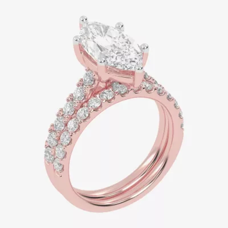 Signature By Modern Bride (G-H / Vs2-Si1) Womens 4 CT. T.W. Lab Grown White Diamond 14K Gold Marquise Side Stone Bridal Set