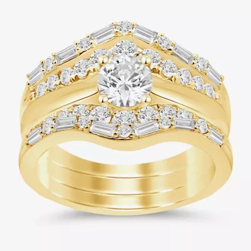 Womens 1 CT. T.W. Natural White Diamond 14K Gold Wedding Ring Guard