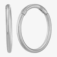 Mens White 14K White Gold 12mm Round Hoop Earrings