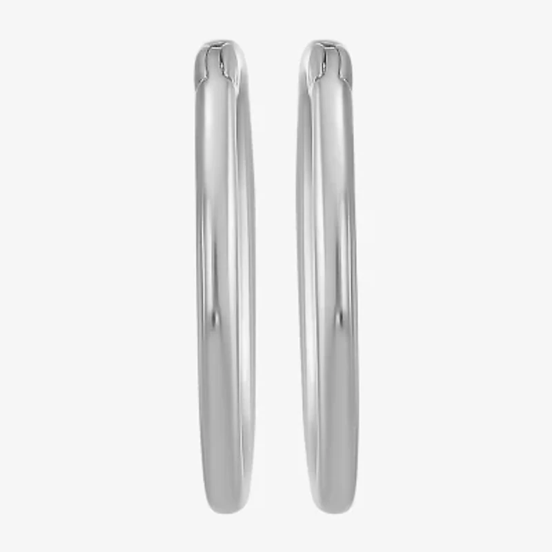 Mens White 14K White Gold 12mm Round Hoop Earrings