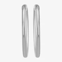 Mens White 14K White Gold 12mm Round Hoop Earrings