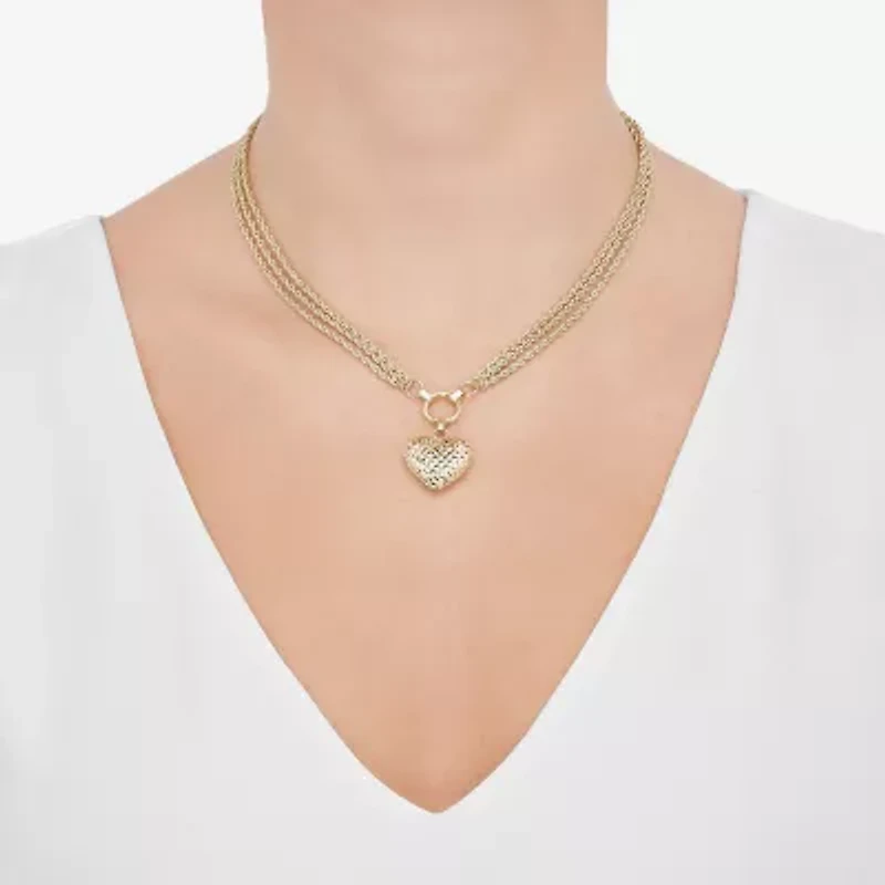 Womens 10K Gold Heart 17 Inch Pendant Necklace