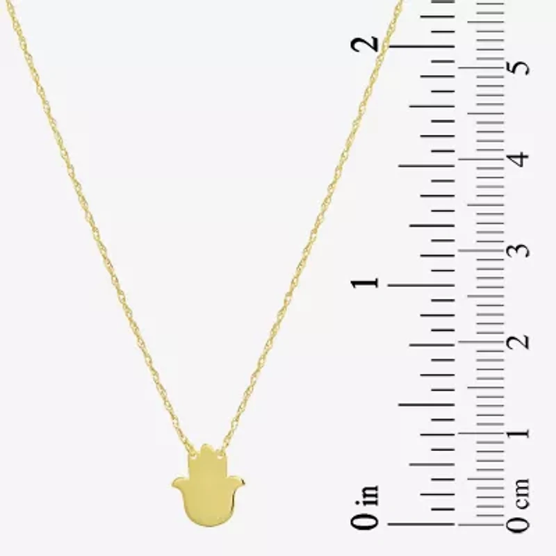 Womens 10K Gold Hamsa 18 Inch Pendant Necklace