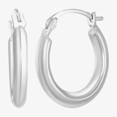 Womens 14K White Gold 15mm Round Hoop Earrings