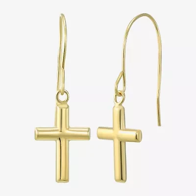 Womens 14K Gold Cross Drop Earrings