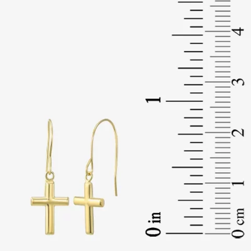 Womens 14K Gold Cross Drop Earrings