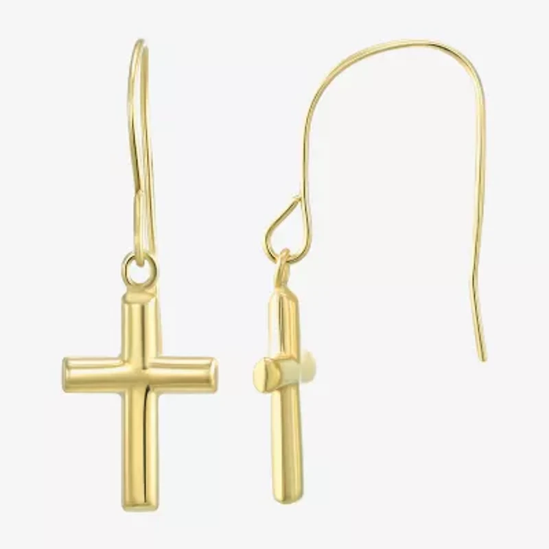 Womens 14K Gold Cross Drop Earrings