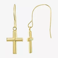 Womens 14K Gold Cross Drop Earrings
