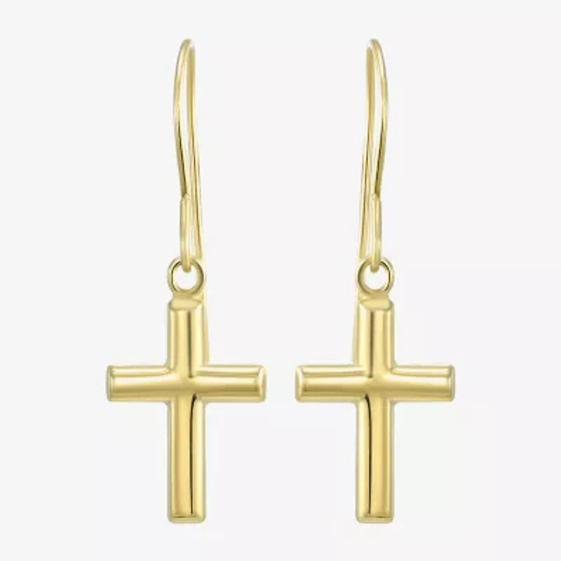 Womens 14K Gold Cross Drop Earrings
