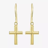 Womens 14K Gold Cross Drop Earrings