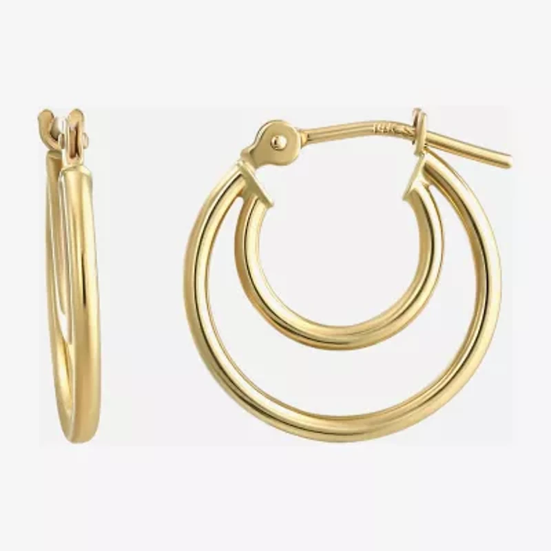 Womens 14K Gold 14mm Round Hoop Earrings