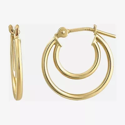 Womens 14K Gold 14mm Round Hoop Earrings