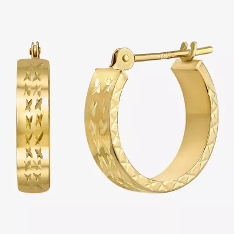Womens 14K Gold 15mm Round Hoop Earrings
