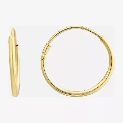 Womens 14K Gold 14mm Round Hoop Earrings