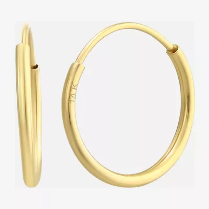 Womens 14K Gold 14mm Round Hoop Earrings