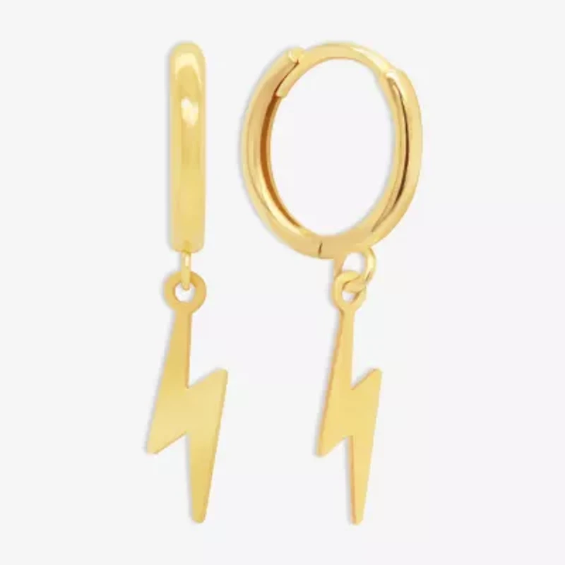 Womens 14K Gold 12.7mm LIghtning Bolt Hoop Earrings
