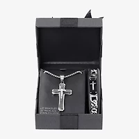 Mens 2-pc Stainless Steel Cross Necklace and ID bracelet Jewerly Set