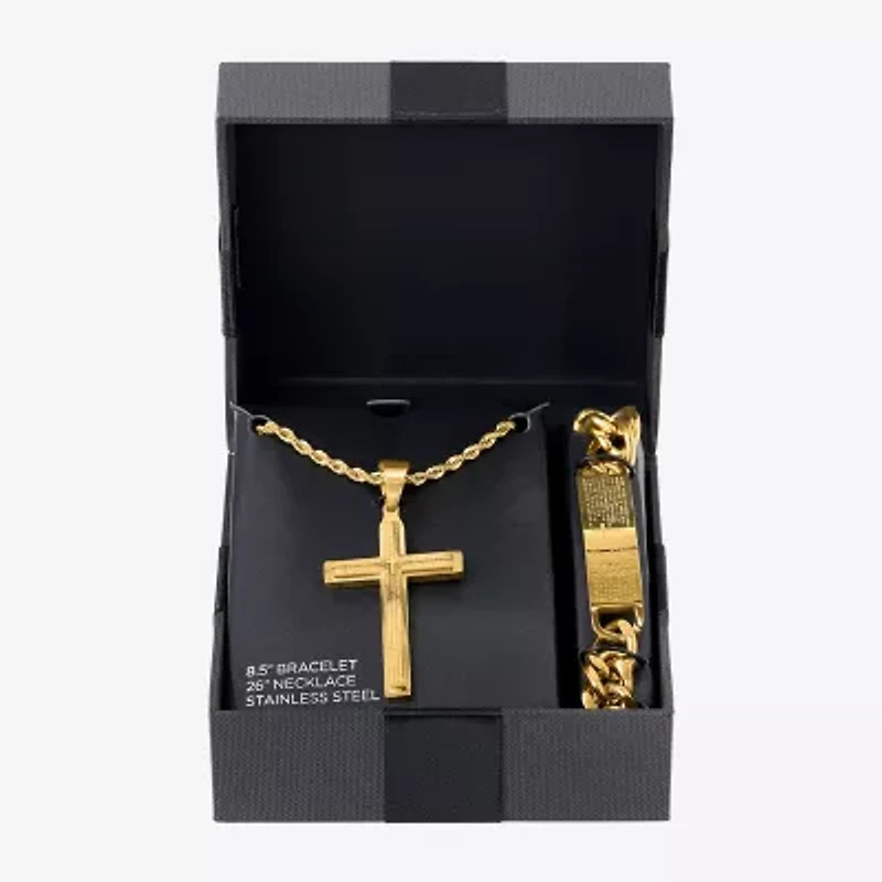 Mens Stainless Steel Cross 2-pc. Jewelry Set