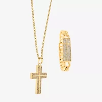 Mens White Venetian Glass Stainless Steel Cross 2-pc. Jewelry Set