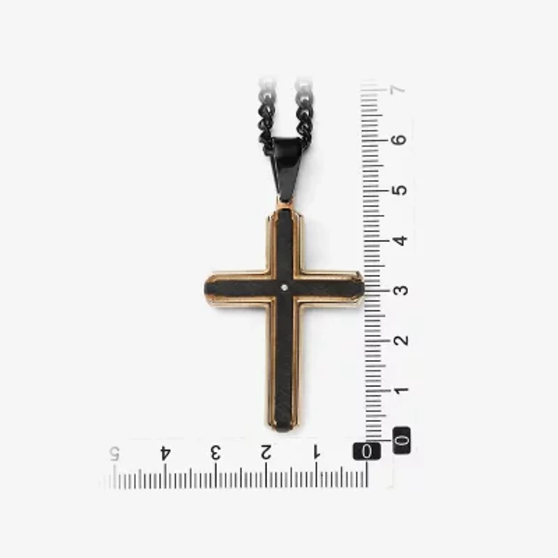 Mens Diamond Accent Natural Diamond Stainless Steel Cross 24 Inch Pendant Necklace