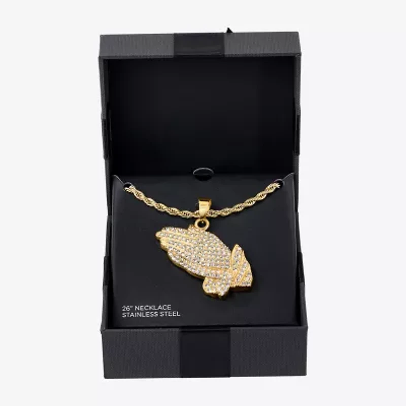Mens Genuine Zirconia Stainless Steel 26 Inch Pendant Necklace