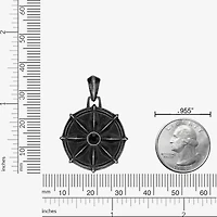 Mens Black Spinel Stainless Steel Round 24 Inch Pendant Necklace