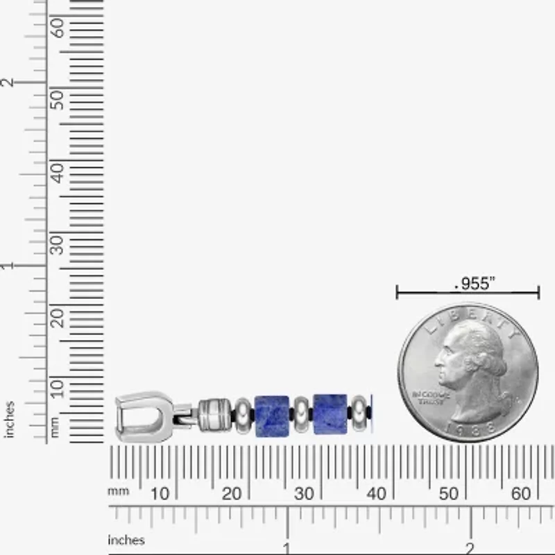 Mens Black Agate Stainless Steel Beaded Bracelet